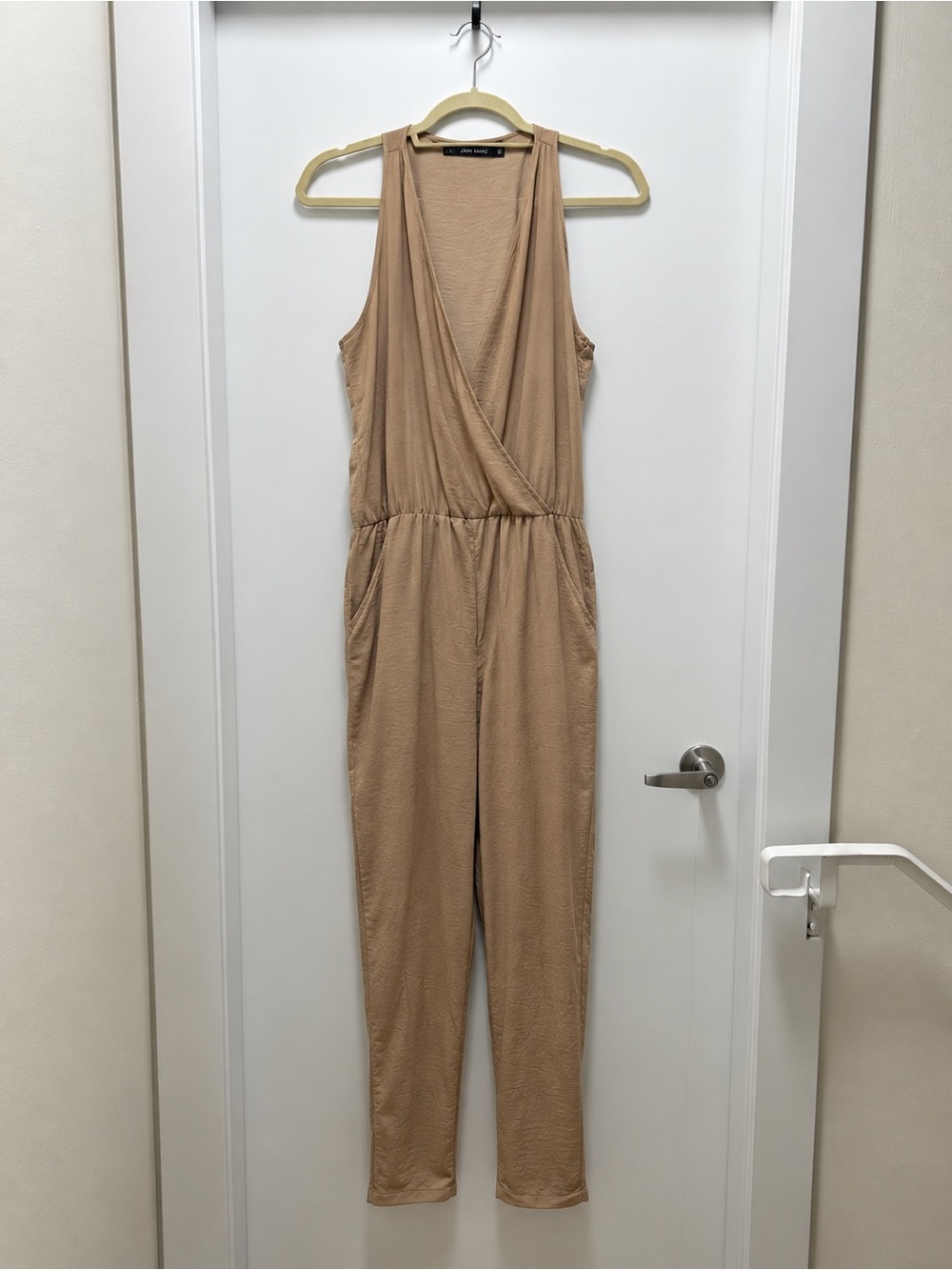 Zara Taupe Sleeveless Surplice Jumpsuit